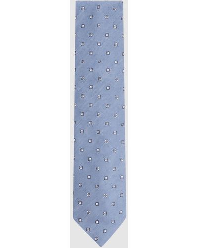 Reiss Trevi - Sky Blue Silk Blend Textured Floral Print Tie