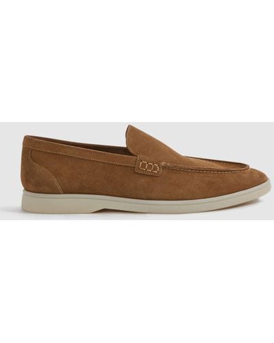Reiss Kason - Stone Suede Slip-on Loafers - Brown