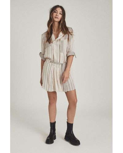 Reiss Alba - Cream Striped Shirt Dress, Us 12 - Natural