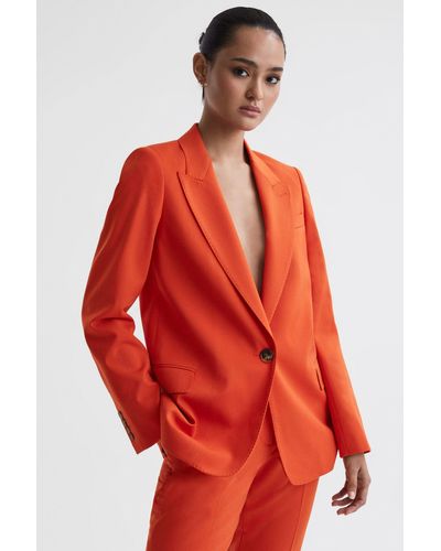 Reiss Celia - Orange Tailored Fit Wool Blend Single Breasted Suit Blazer