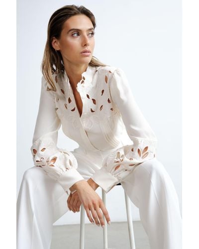 Reiss Sophie - Cream Lace Detail Shirt Blouse, Us 14 - White