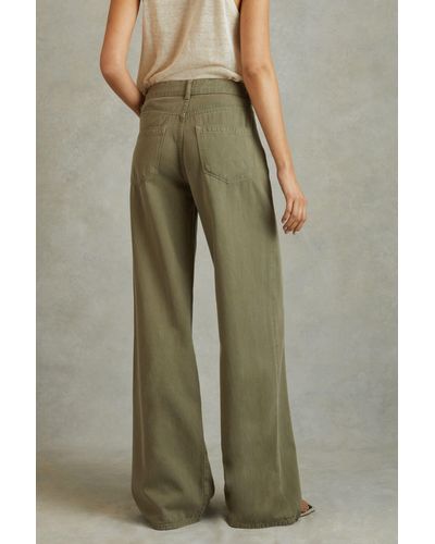 Reiss Colorado - Khaki Garment Dyed Wide Leg Pants - Green