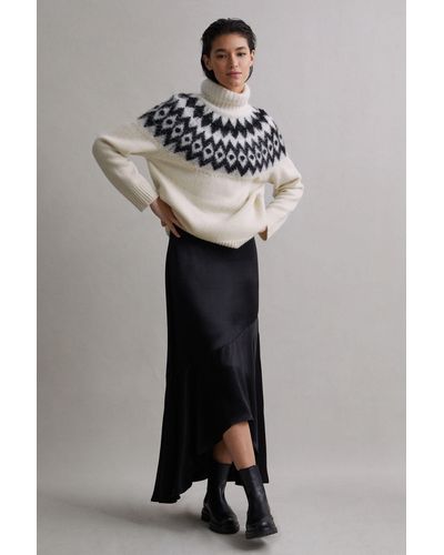 Reiss Amy - Cream/black Wool-cashmere Blend Fair-isle Roll Neck Sweater, Xs - White