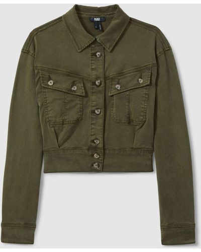 PAIGE Cropped Denim Jacket - Green