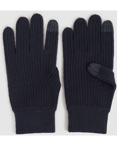 Reiss Lawson - Navy Merino Wool Ribbed Gloves, One - Blue