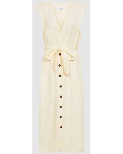 Reiss Emma - Linen Blend Midi Dress - Yellow