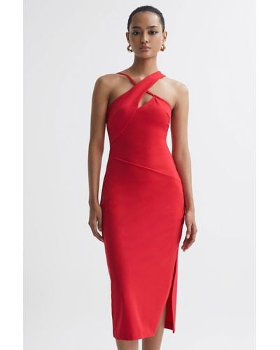 Reiss Halle - Red Bodycon Cut-out Midi Dress