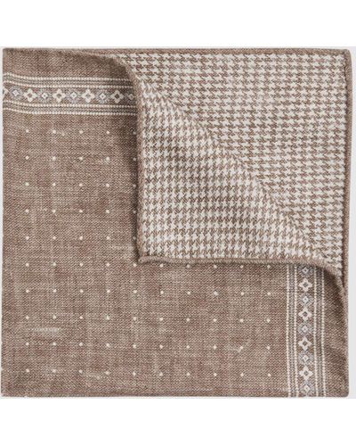 Reiss Cataldo - Brown Melange Silk Reversible Pocket Square, One - Multicolor