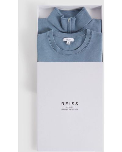 Reiss Mixer - Nickel Blue Merino Mixer 2 Pack Pack Of Two Merino Wool Tops, Xs - Gray