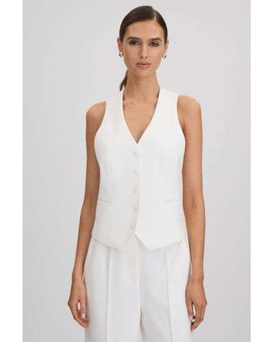 Reiss Sienna - White Crepe Adjustable Suit Waistcoat, Us 14