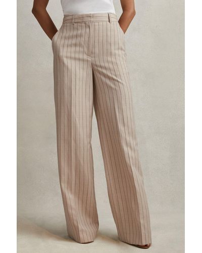 Reiss Odette - Neutral Wool Blend Striped Wide Leg Pants - Natural