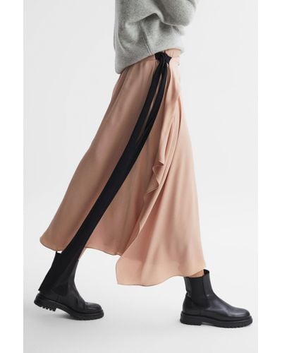 Reiss Ria - Nude Contrast Bow Midi Skirt - Natural