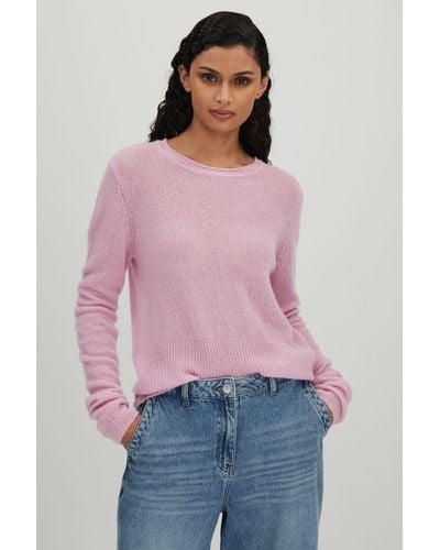 Crush Collection Cashmere Crew Neck Sweater - Pink