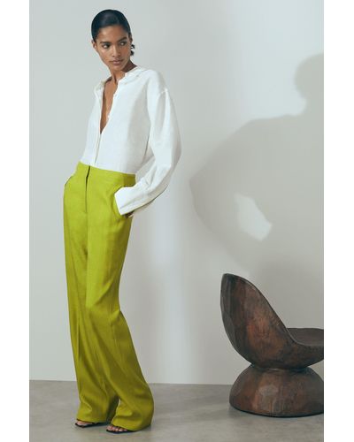 ATELIER Italian Textured Slim Flared Suit Pants - Green