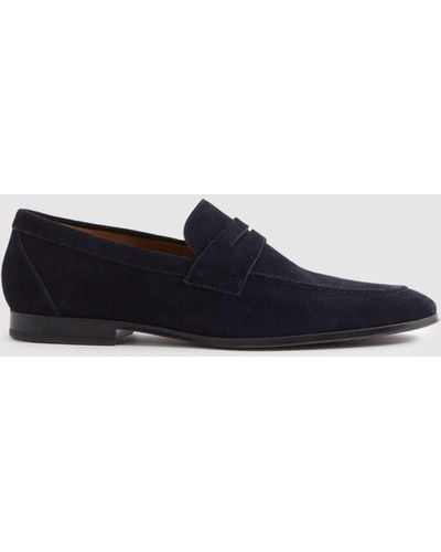 Reiss Suede - Navy Bray Slip On Loafers - White