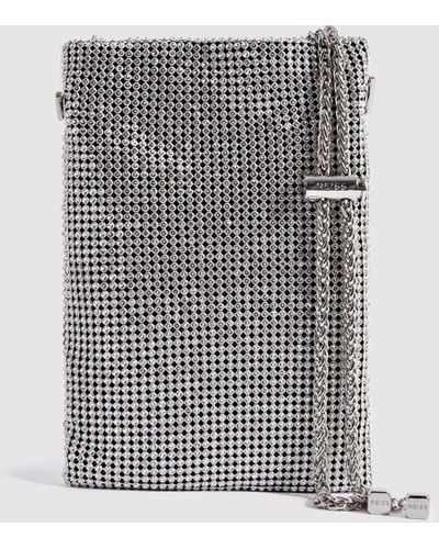Reiss Zuri - Silver Embellished Adjustable Strap Phone Pouch, One - Gray