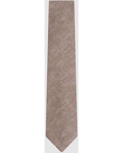 Reiss Vitali - Light Brown Melange Linen Tie, One - Multicolor