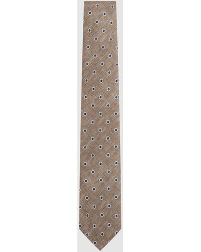Reiss Porto - Oatmeal Melange Silk Polka Dot Print Tie, One - Multicolor