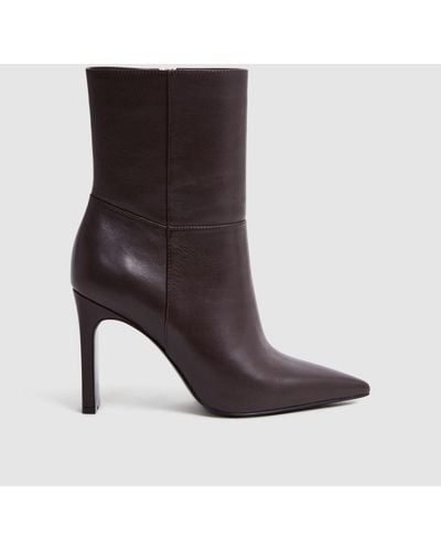 Reiss Vanessa Heeled Ankle Boots - Burgundy Leather Plain - White
