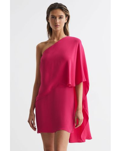 Reiss Blake - Bright Pink One Shoulder Cape Mini Dress, Us 2 - Red