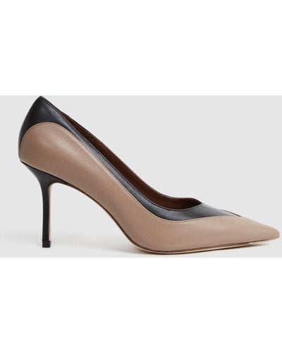Reiss Gwyneth Contrast Court Shoes - Camel And Black Leather Colourblock - White