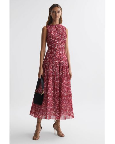 Rachel Gilbert Poppy - Floral Pleated Midi Dress, Red Print