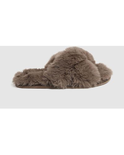 Reiss Aspen - Gray Faux Fur Slippers - Brown