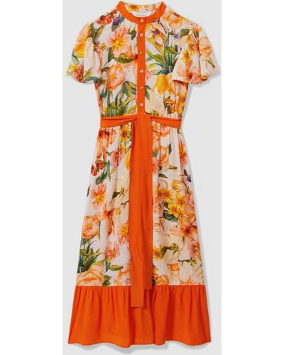 Raishma Silk Floaty Sleeve Midi Dress - Orange