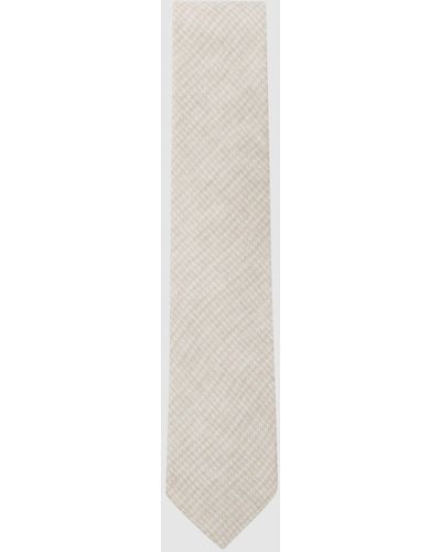 Reiss Vasto - Oatmeal Linen Puppytooth Tie, One - White