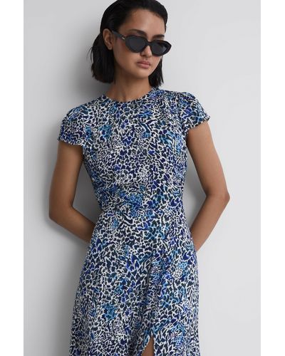Reiss Livia Abstract-print Woven Midi Dress - Blue