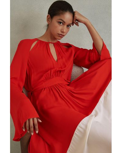 Reiss Luella Round-neck Woven Midi Dress - Red