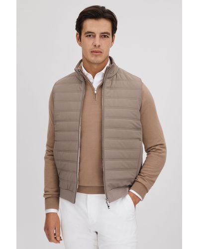 Reiss Cranford - Mink Hybrid Quilt And Knit Zip-through Gilet - Brown