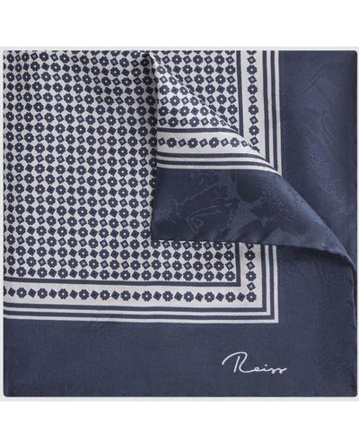 Reiss Martino - Navy/ivory Martino Silk Geometric Pocket Square - Blue