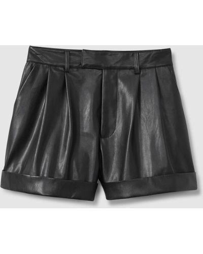PAIGE Front Pleat Faux Fur Leather Shorts - Black