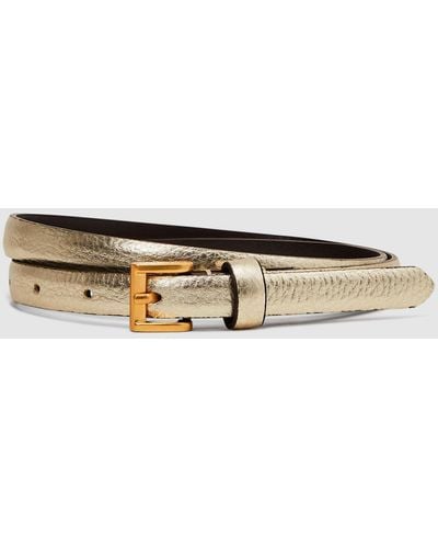 Reiss Mini Molly Metallic Thin Belt - Gold Leather Textured