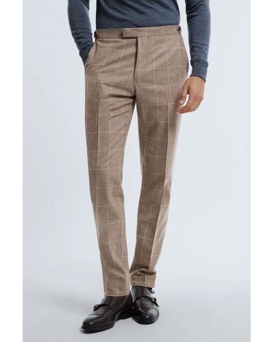 ATELIER Italian Wool Cashmere Slim Fit Check Pants - Gray