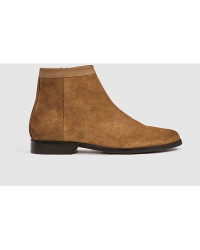 Reiss Clay - Stone Suede Zip-through Boots - Brown