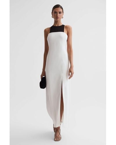 Reiss Reya - Ivory Colourblock Fitted Maxi Dress - White
