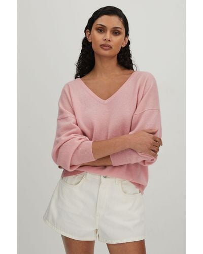 Crush Collection Cashmere V-neck Sweater - Pink