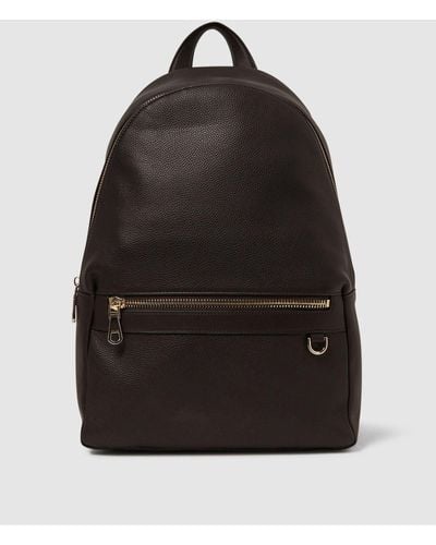 Reiss Drew Zipped Backpack - Dark Brown Leather Plain - Black