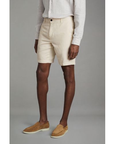 Reiss Ezra - Off White Cotton Blend Internal Drawstring Shorts - Natural