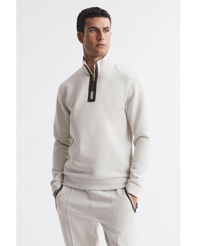 Reiss Hale - Off White Contrast Half-zip Funnel Neck Sweater - Natural