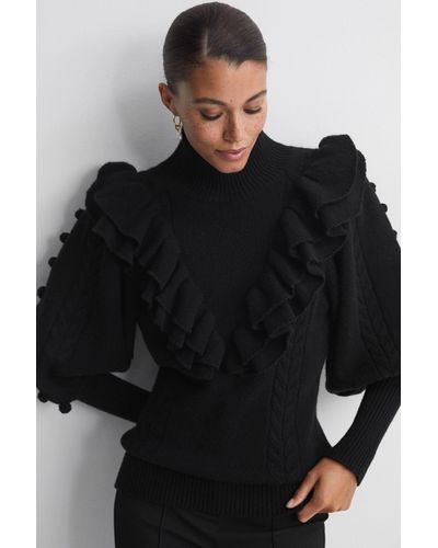 Joslin Studio Felicity - Wool Ruffle Funnel Neck Sweater, Black