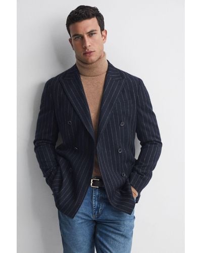 Double Breasted Blue Reiss Brody Fur Collar Coat Men - Jackets Masters