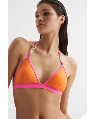 Reiss Rutha - Orange/pink Colourblock Halter Bikini Top, Us 10 - Red