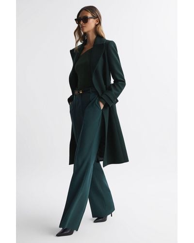 Reiss Tor Relaxed Wool Single Breasted Belted Coat - Green Plain - Blue