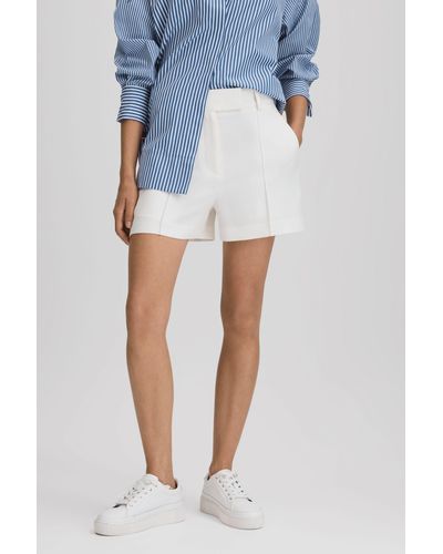 Reiss Sienna - White Crepe Tailored Shorts, Us 12 - Blue
