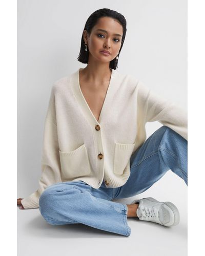 Reiss Juni - Ivory Relaxed Wool-cashmere Cardigan, M - Blue