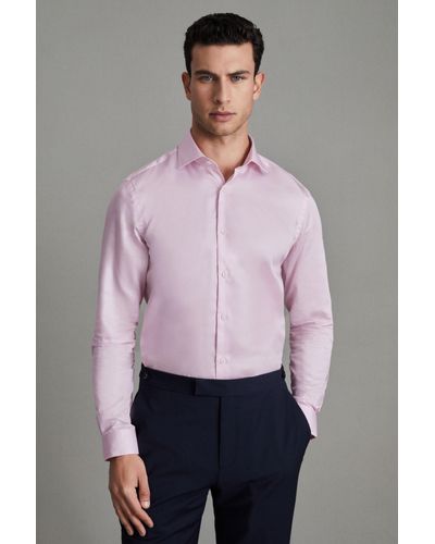Reiss Reg - Pink Remote Cotton Satin Cutaway Collar Shirt