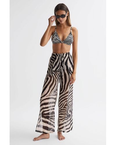 Reiss Farley - Black/white Zebra Print Split Hem Beach Pants